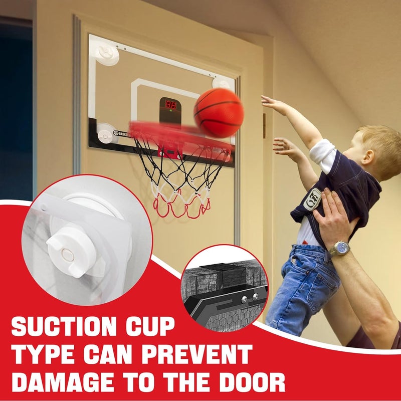 RUNBOW Store Indoor Mini Basketball Hoops Backboard with Powerful Suction Cups,Wall Mounted Door Basketball Hoops,Toys with Balls Gifts for Kids Boys Teens (43x30CM Black-White with Scorer) - Image 5